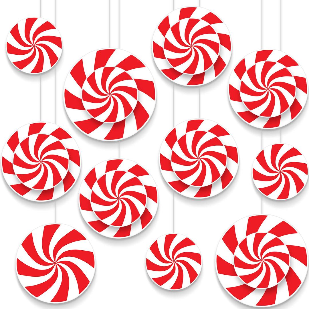 Blulu 18 Pieces Peppermint Cutouts Candy Wall Cut Outs for Christmas Party Home Decoration Supplies