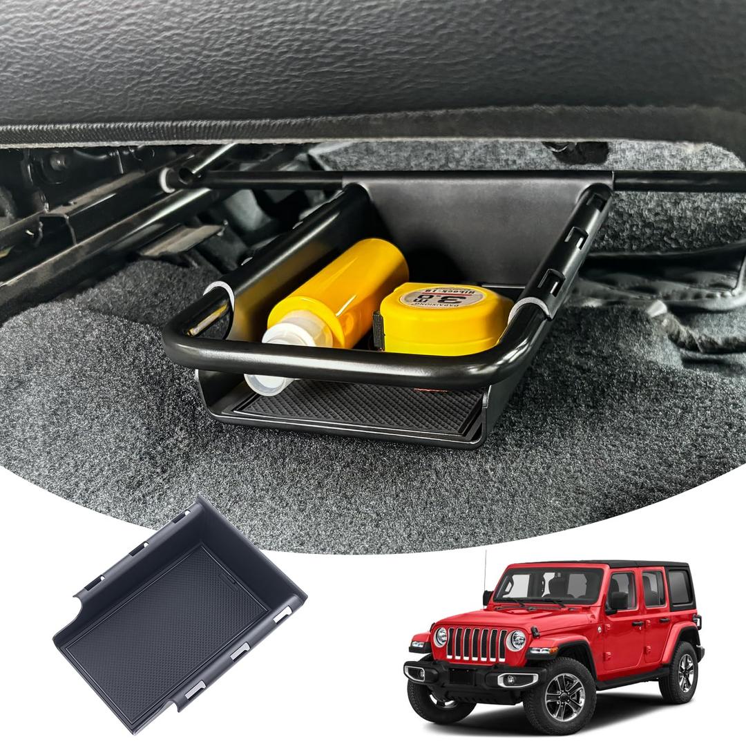 Front Under Seat Storage Organizer Tray Compatible with Jeep Wrangler JL/JLU 2018-2021 2022 2023 2024 2025 and Jeep Gladiator JT Truck 2020-2023 2024 2025 Hidden Accessories ABS Plastic Material