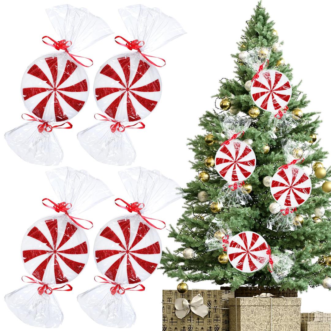 4 Pcs Large Candy Lollipops Christmas Ornament 13.8 Inch Red and White Christmas Lollipops Sticks Giant Candy Lollipop Sign Decoration for Xmas Christmas Tree Decor (Candy)