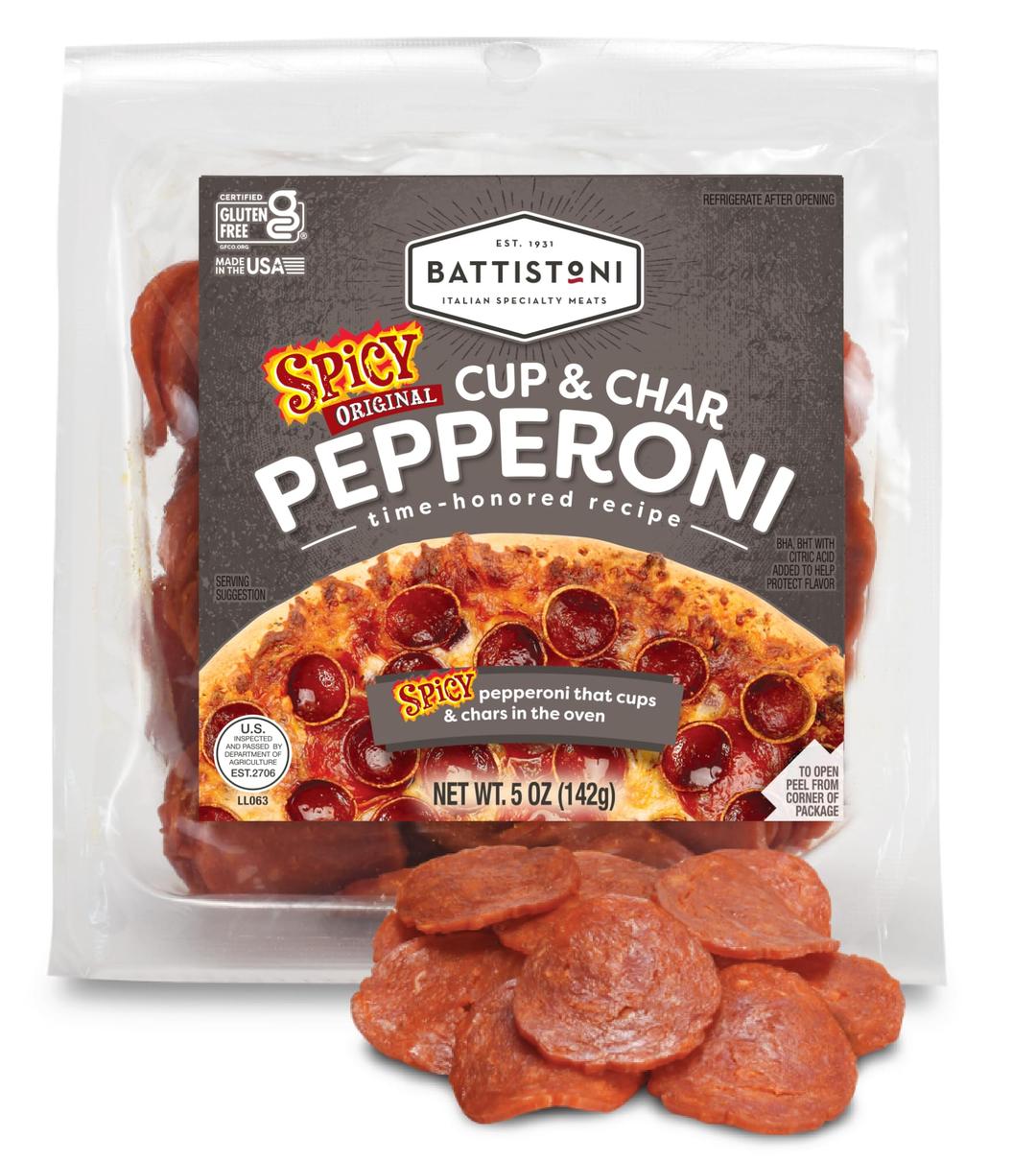 BattistoniCup & Char Spicy Pepperoni, Single 5oz Pouch