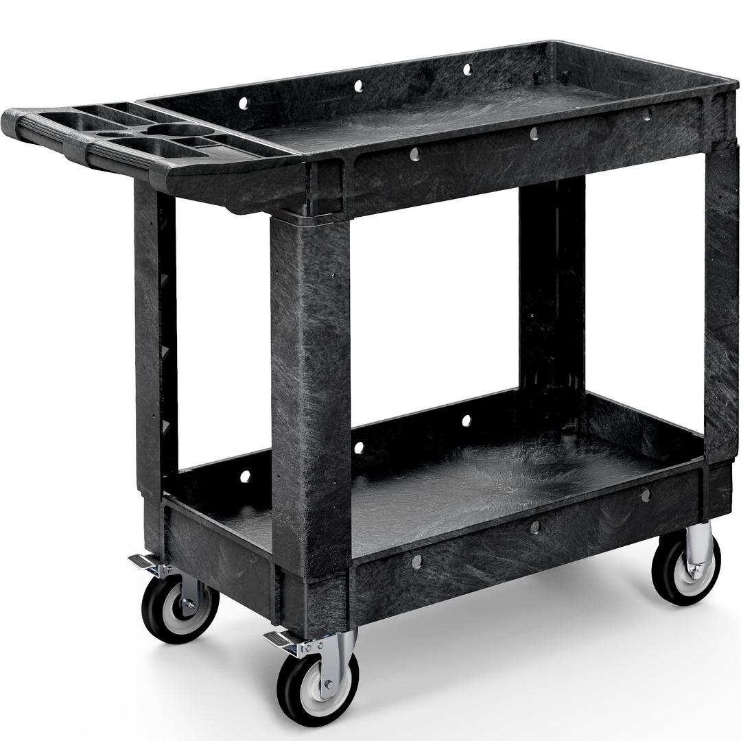 YITAHOME Utility Cart on Wheels, 550 lbs Capacity Service Cart, 40 x 17 Inch Rolling Work Carts, 2 Shelf Heavy Duty Plastic Cart Suitable for Warehouse, Garage, School & Office, Cleaning, Black