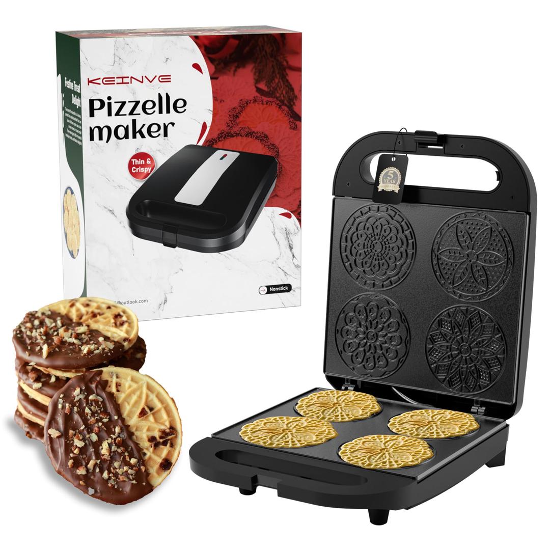 Pizzelle Maker Machine, Mini Non-stick Electric Pizzelle Cookie Baker for Holiday, Party, Treat (Ceramic Coating, 4 * 4")