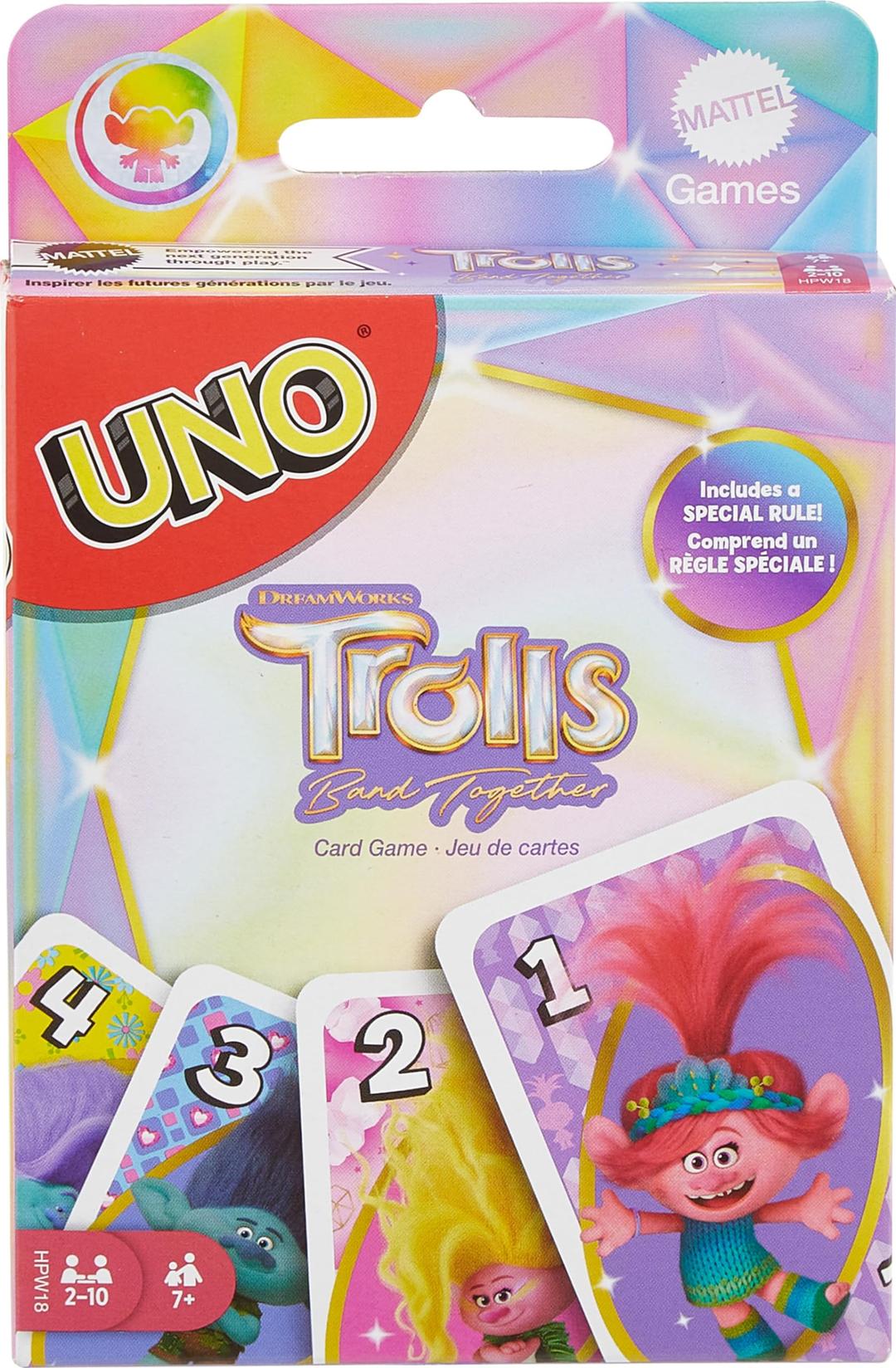 Mattel Games UNO Trolls 3: Band Together Card Game for Kids, Adults & Game Night Featuring Trolls Characters & Special Rule