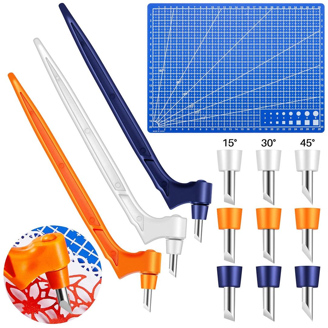 360 Rotating Craft Cutting Tools Set, 9 Pieces 360-Degree Rotating Carbon Steel Replacement Blade with 3 Pieces Specialty Cutting Tools, Art Cutter Paper Tool for DIY Supplies (White, Orange, Blue)