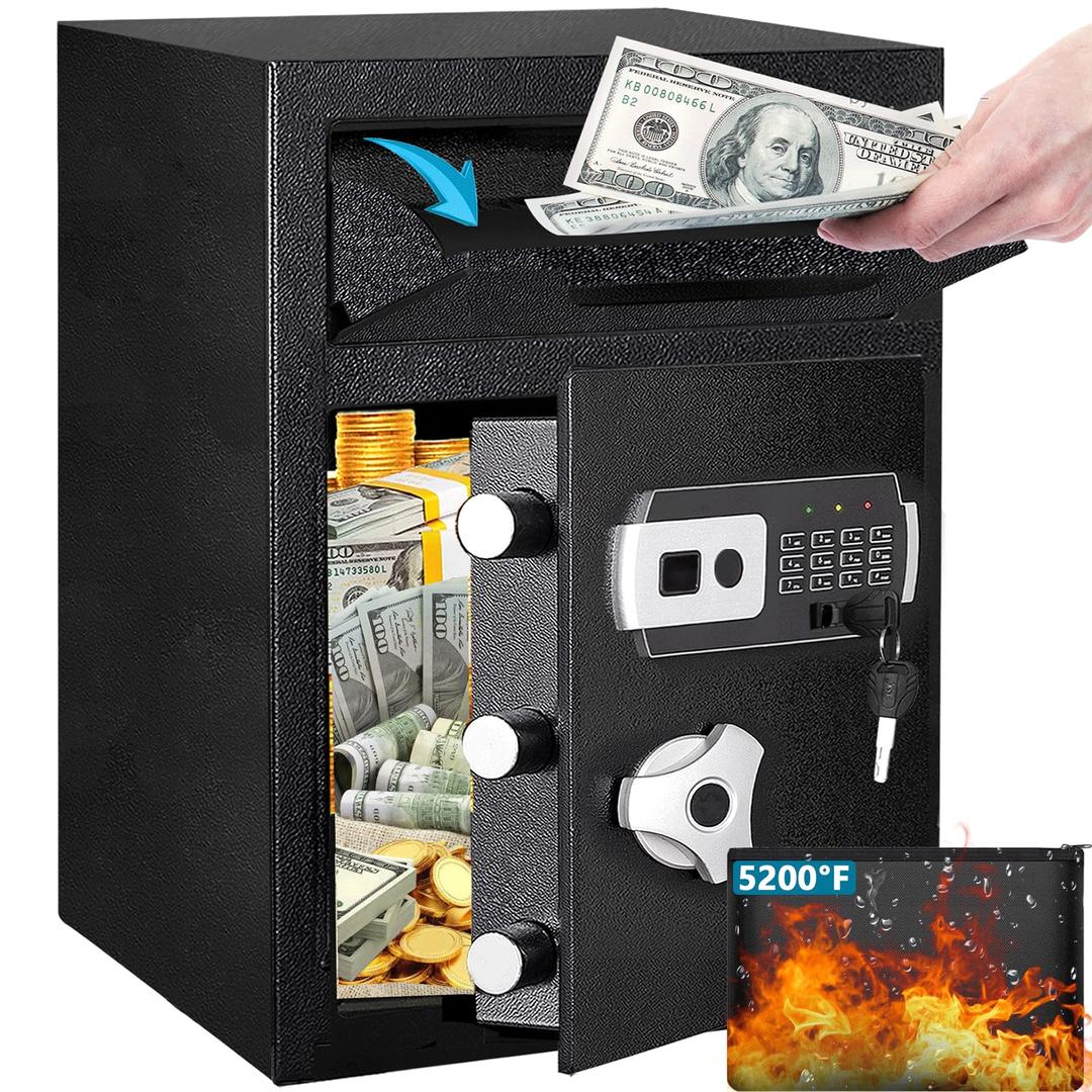 2.6 CUB Depository Safe with Drop Slot, Drop Safe for Business, Electronic Anti-Theft Safe with Fireproof Bag, Drop Slot Safes with Front Load Drop Box for Cash, Mail in Home, Hotel, Office