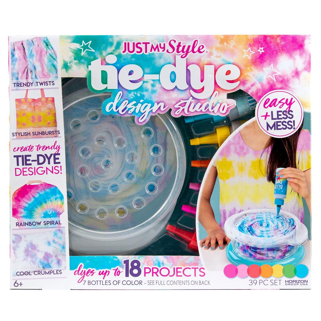 Just My Style Tie-Dye Design Studio by Horizon Group USA, DIY Tie Dye Kit, Create 18 Projects, Less-Mess Tie-Dye Machine Provided, Includes 7 Vibrant Dyes, Protective Gloves, Instructions & More