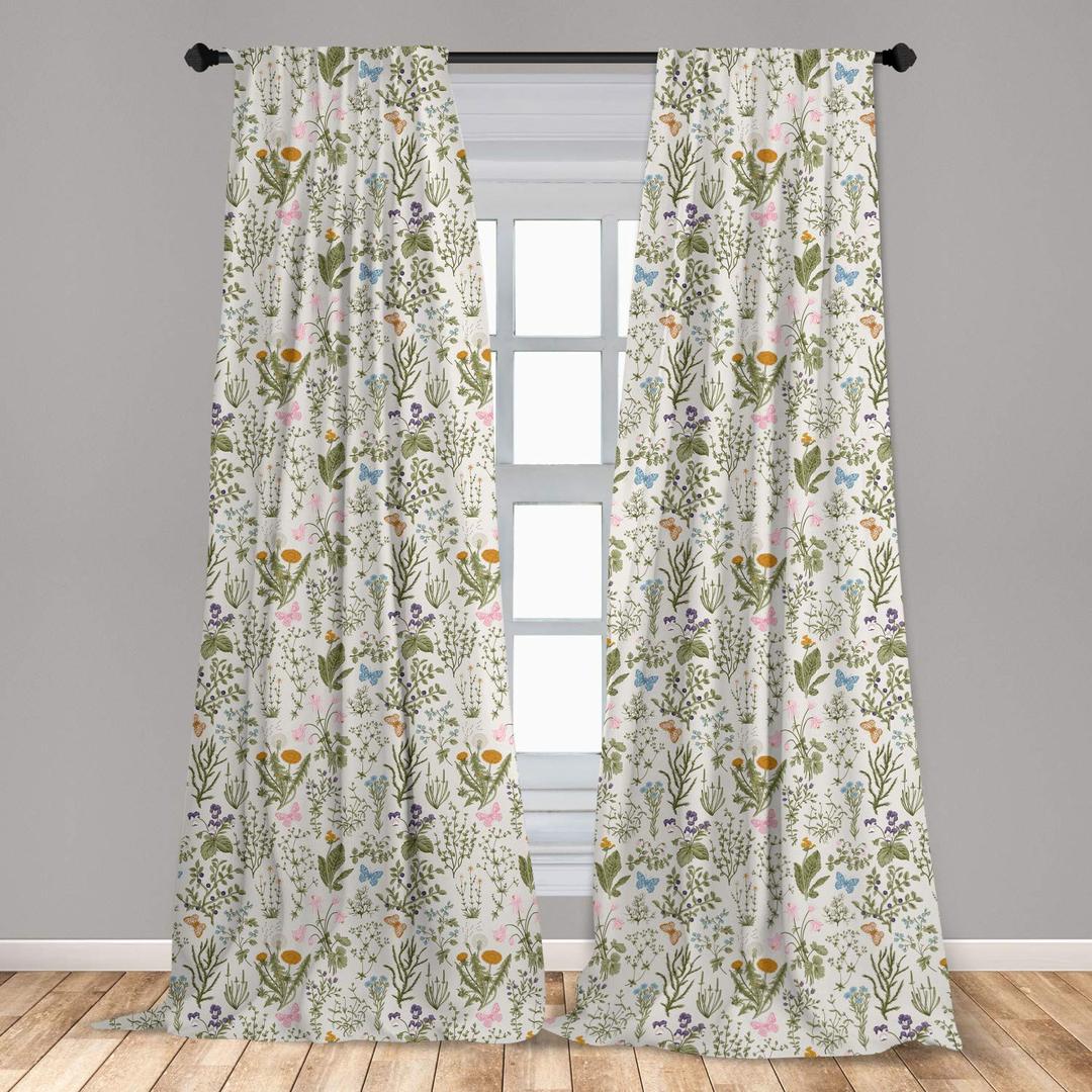 Ambesonne Floral Curtains, Vintage Garden Plants Herbs Flowers Botanical Classic Design Art, Window Treatments 2 Panel Set for Living Room Bedroom, Pair of - 28" x 63", Mustard Green