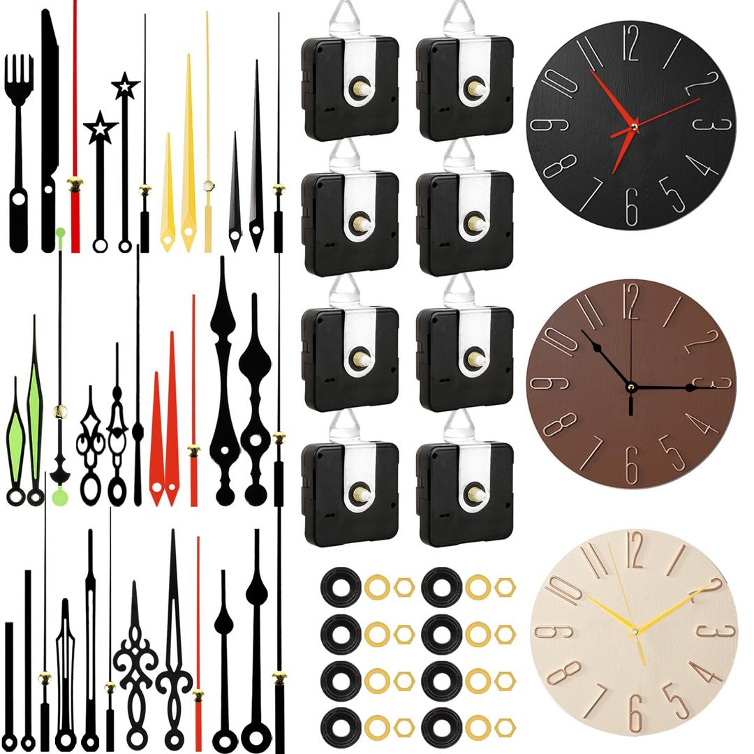 PARAOR 8 PCS High Torque Quartz Clock Movement Mechanism Replacement Clock Kit with 12 Different Pairs of Clock Hands for DIY Repair Clock Parts Shaft Lengths 12mm 15.5mm 21.5mm (01)