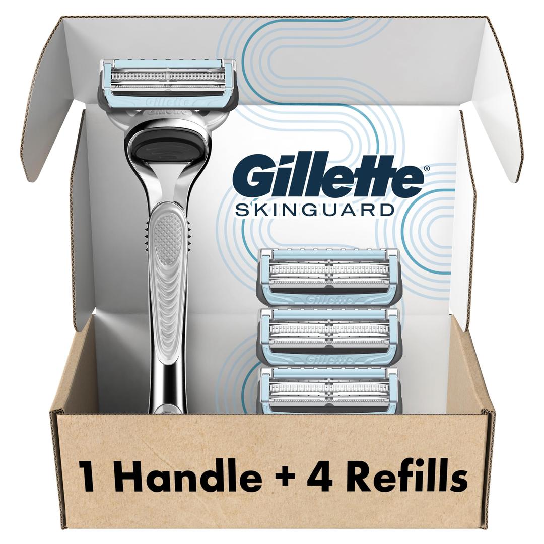 GilletteSkinGuard Razors for Men, 1 Gillette Razor, 4 Razor Blade Refills, Designed for Men with Skin Irritation and Razor Bumps