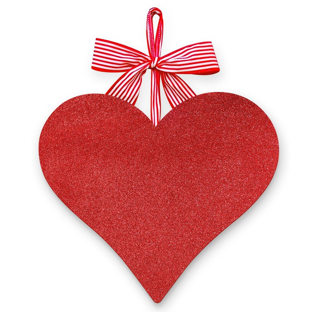 AKEROCK Valentines Day Decor, Red Glittery Heart Shaped Wooden Hanging Sign for Valentines Decorations, Valentines Day Decorations for the Home, Wall, Door Hanger