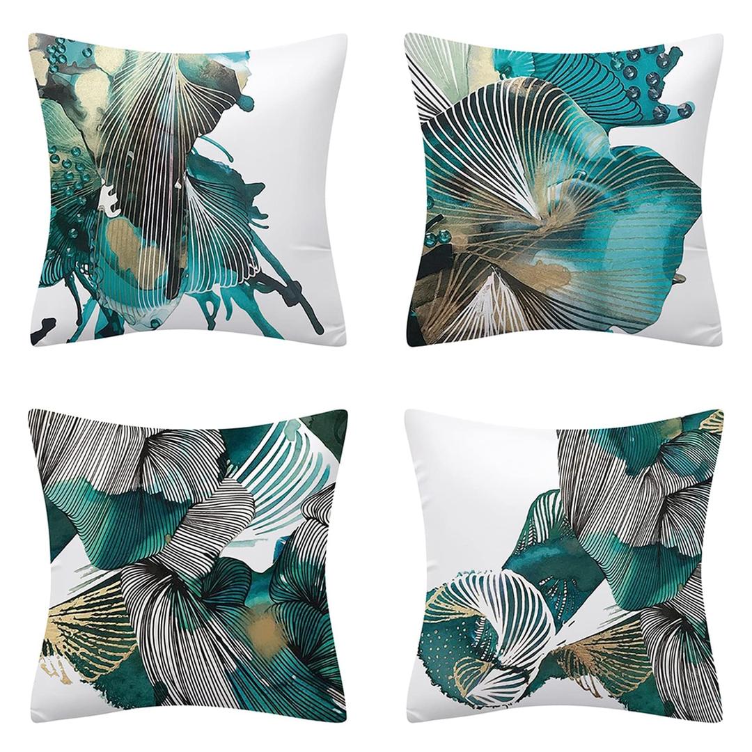 SYOSI 4 Pcs Butterfly Cushion Covers, Turquoise Hand-painted Abstract Pillow Covers, Blue Square Throw Pillowcase with Invisible Zipper for Sofa & Couch 45 cm x 45 cm