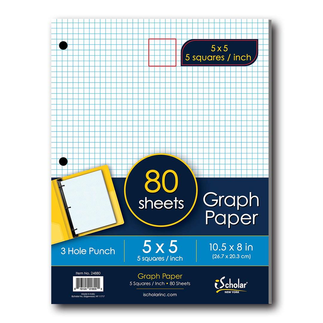 iScholarQuad Filler Paper, 5 Squares per Inch, 10.5 x 8 Inches, 80 Sheets (24880),White