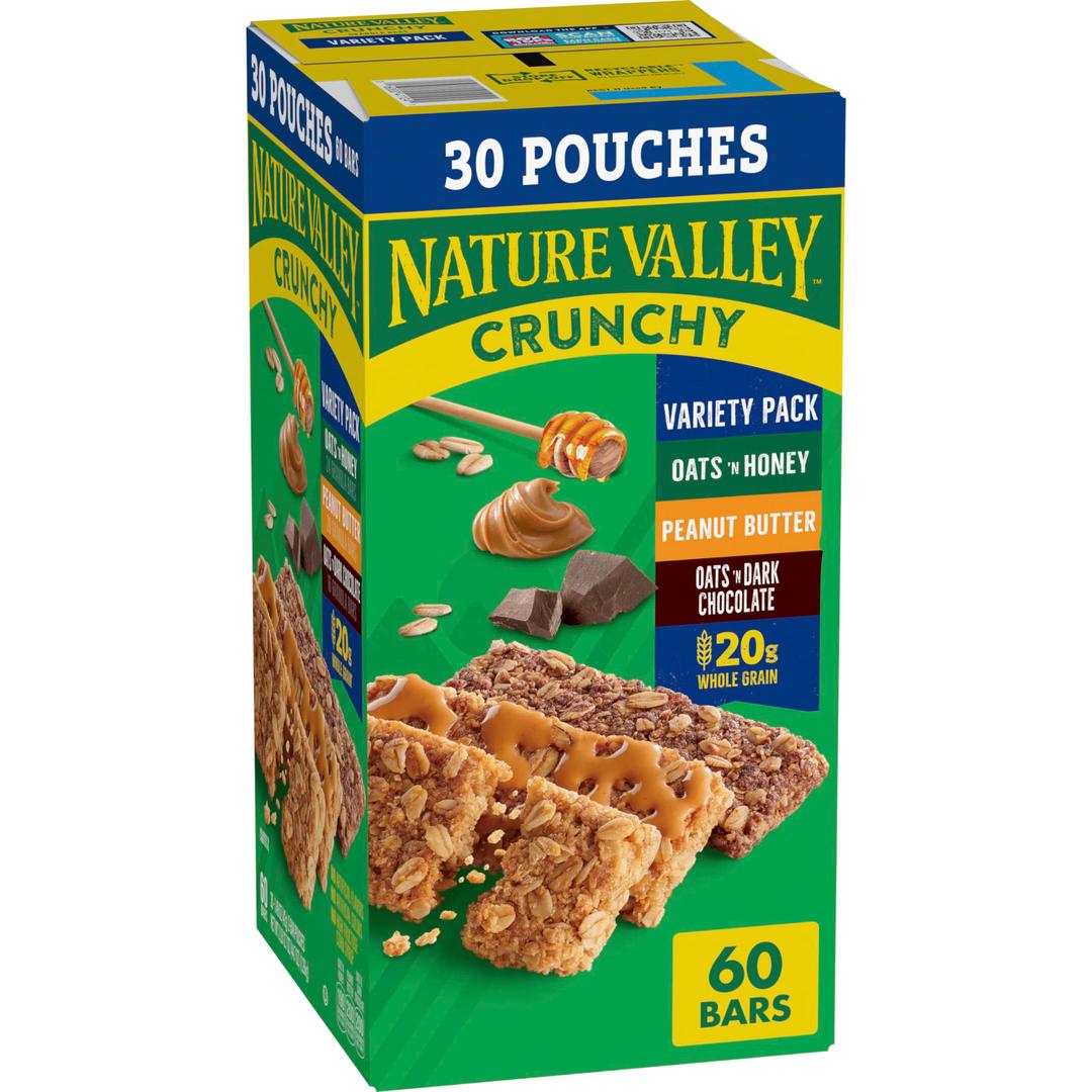 Nature Valley Crunchy Granola Bars, Value Pack, 60 Bars, 44.7 OZ Count (30 Pouches)