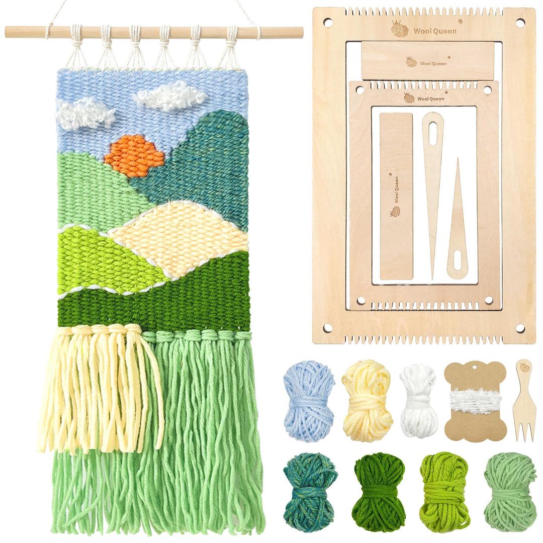 Wool Queen Weaving DIY Kit 7.9 x 11.8 Inch Looms, Sticks, Yarn, Rope, String All in one kit, Suit for Kids, Beginners and Lovers-Sunrise