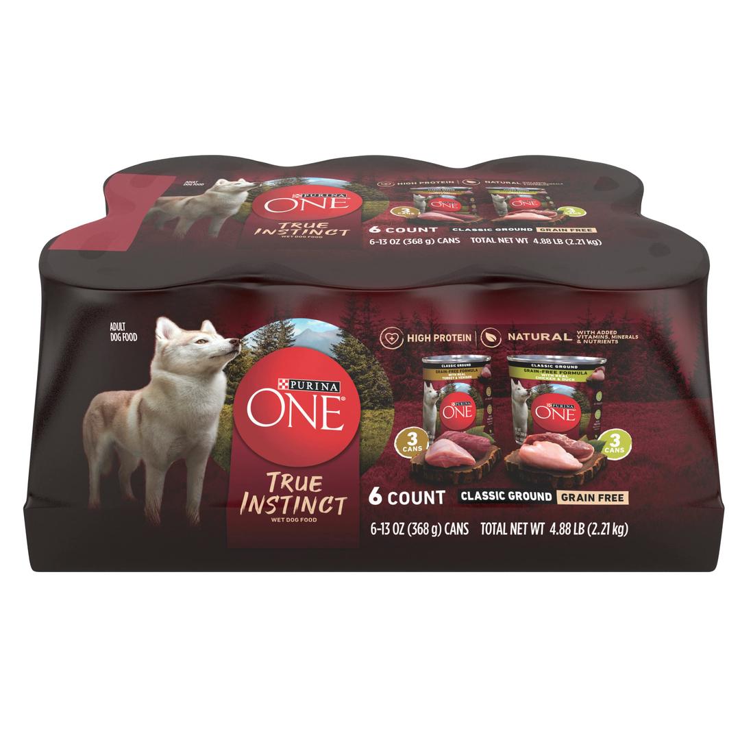 Purina ONETrue Instinct Classic Ground Grain-Free Formulas With Real Turkey and Venison, and With Real Chicken and Duck High Protein Wet Dog Food Variety Pack - (Pack of 6) 13 oz. Cans