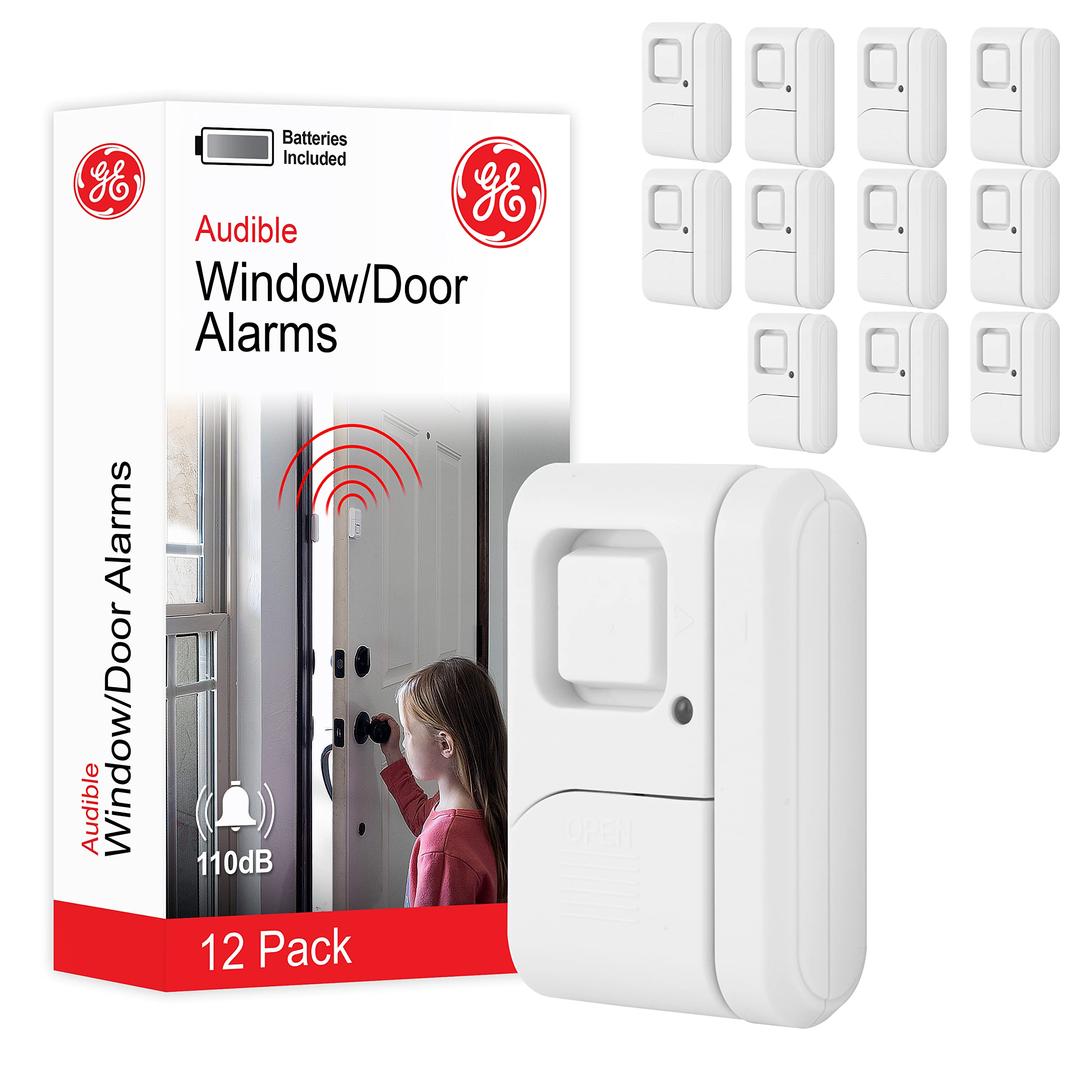 GE Personal Security Window and Door Alarm, 12 Pack, DIY Protection, Burglar Alert, Wireless Chime/Alarm, Easy Installation, Home Security, Ideal for Home, Garage, Apartment and More,White, 45989