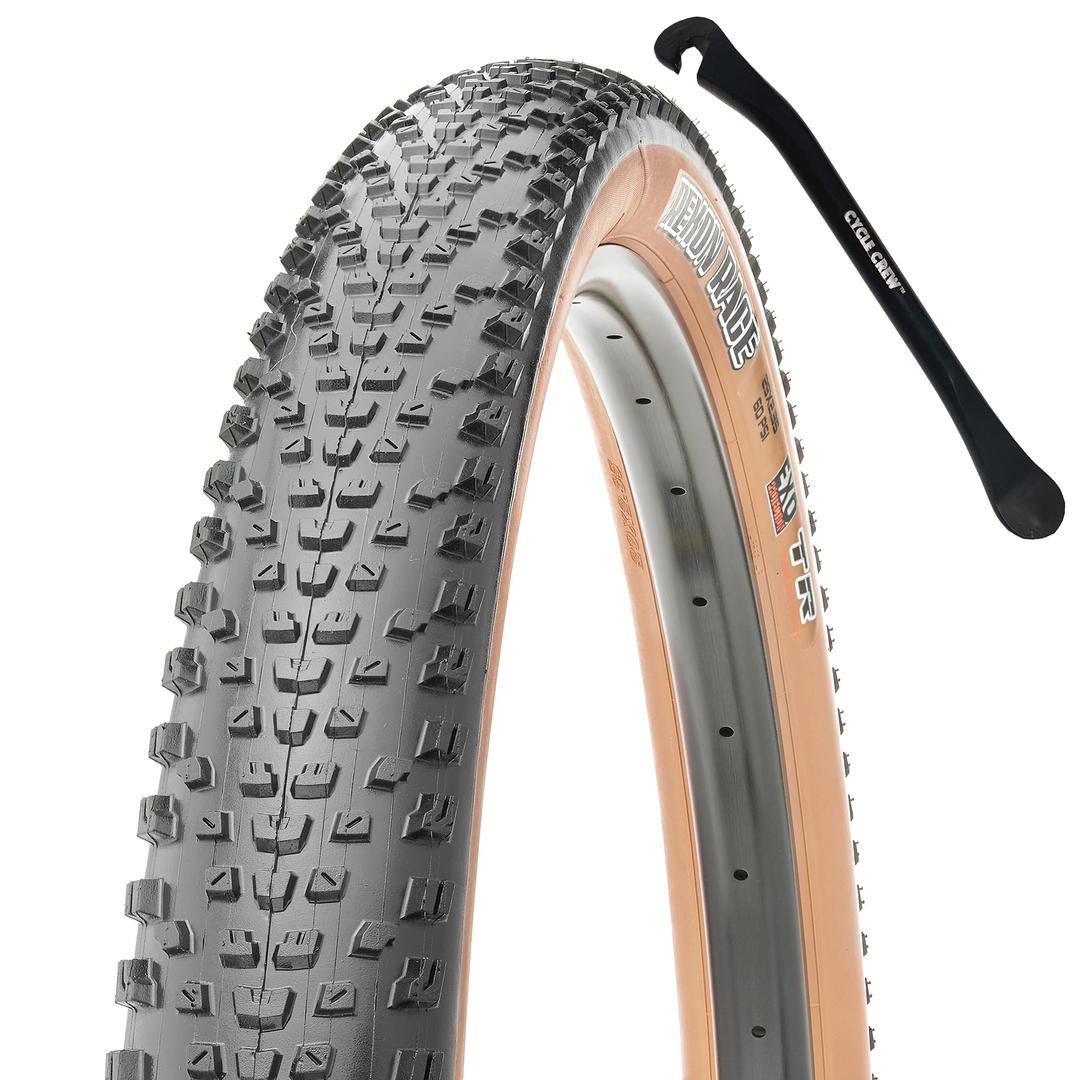 Tire Lever and Maxxis Rekon Race - Tan Sidewall - Mountain Bike Tire Bundle, 27.5" & 29"