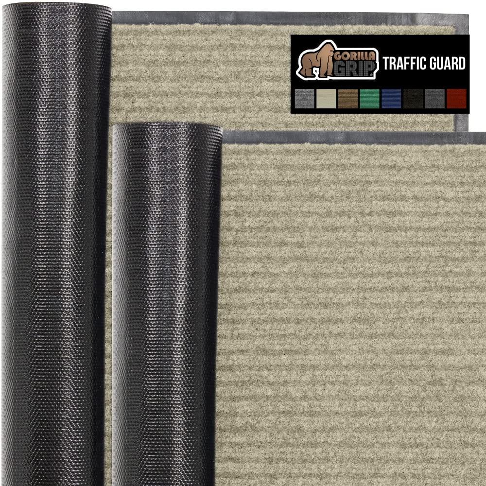 Gorilla GripWaterproof Heavy Duty Traffic Guard Doormat, 2 Pack, Stain and Fade Resistant, Durable Rubber, Low Profile Door Mat, Shoe Scraper, Welcome Mats, 29x17, Beige