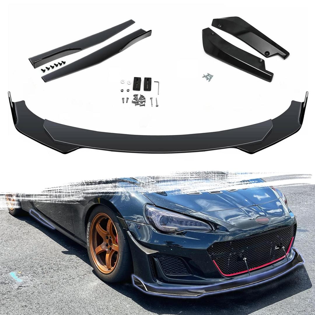 Xotic Tech Front Bumper Lip Spoiler + Side Skirt Splitter + Rear Bumper Lip Wrap Splitter Canard,Compatible with Subaru BRZ Impreza WRX STI (Black)