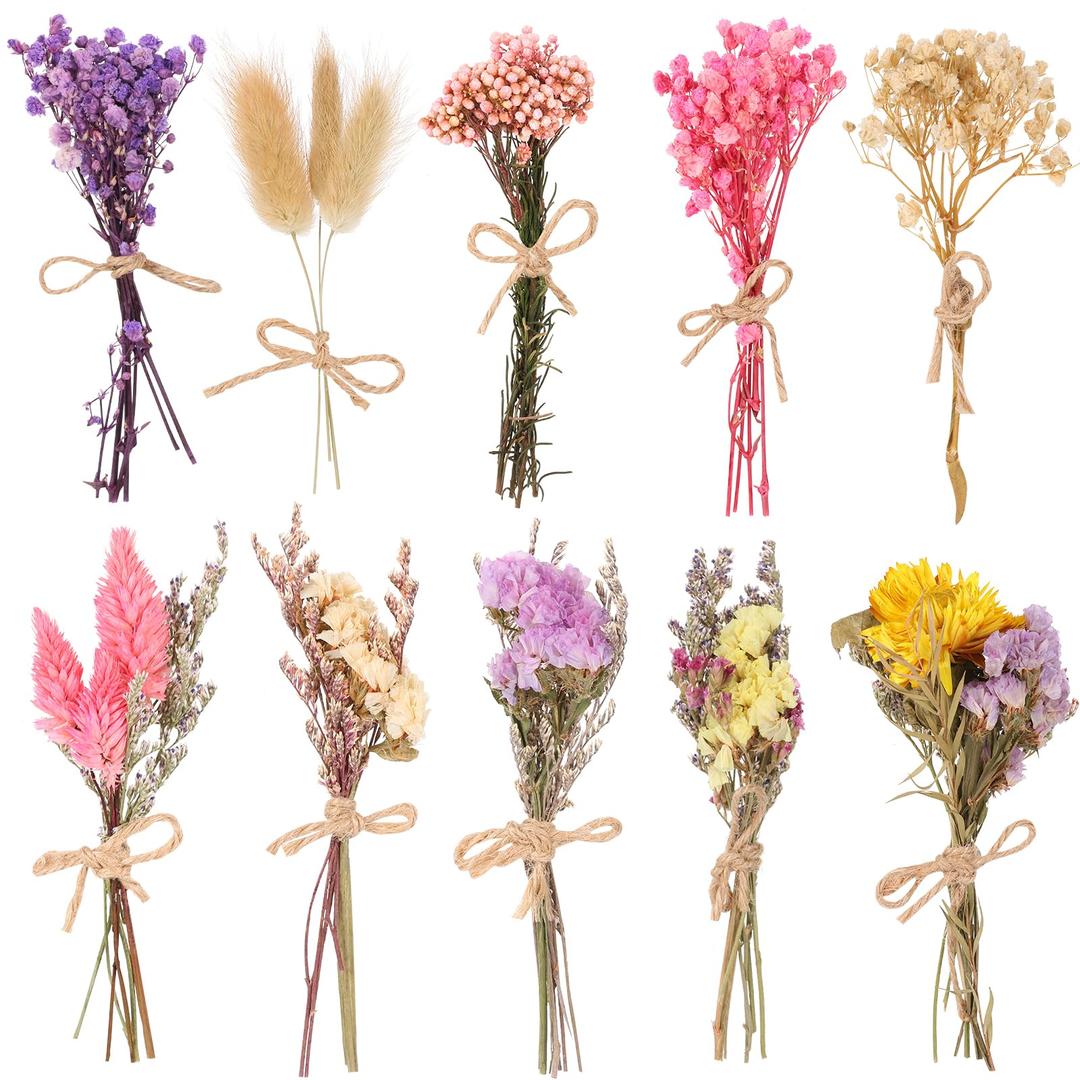 10 Pack Dried Flower Bouquets Various Dried Flower Combinations with Stem Dried Embossing Natural Flower Bundles Artificial Flower Dried Floral Arrangement for Vase DIY Wedding Decor