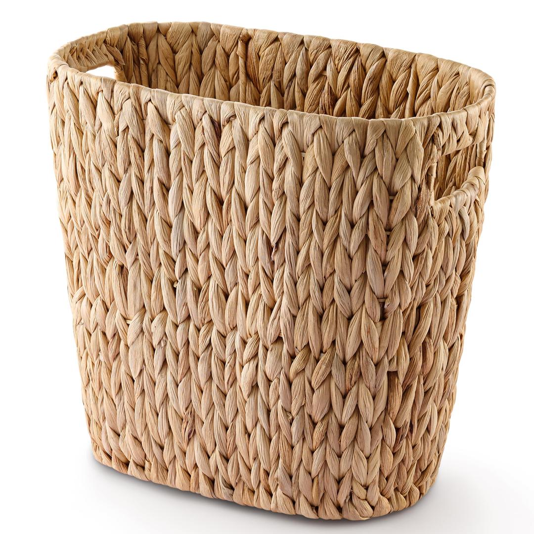 3.2 Gallon Wicker Waste Basket - Trash Basket with Handles - Wastebaskets for Bedroom, Bathroom, Kitchen, Living Room, Office - Handwoven Trash Cans for Under Sink, Garbage Can (Water Hyacinth)