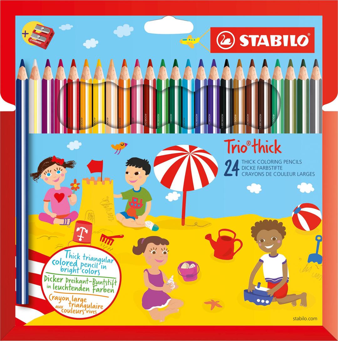 STABILOColouring Pencil - Trio Thick Wallet of 24 Assorted Colours + Sharpener