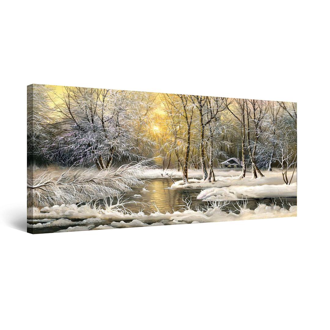 Startonight Canvas Wall Art Winter on The Lake - Landscape Framed 24 x 48 Inches