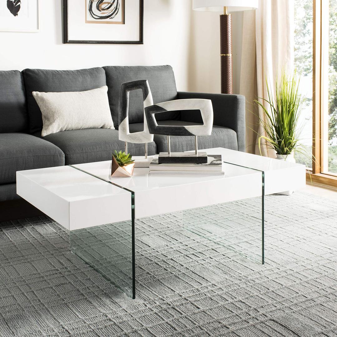 SafaviehHome Jacob White and Glass Leg Coffee Table