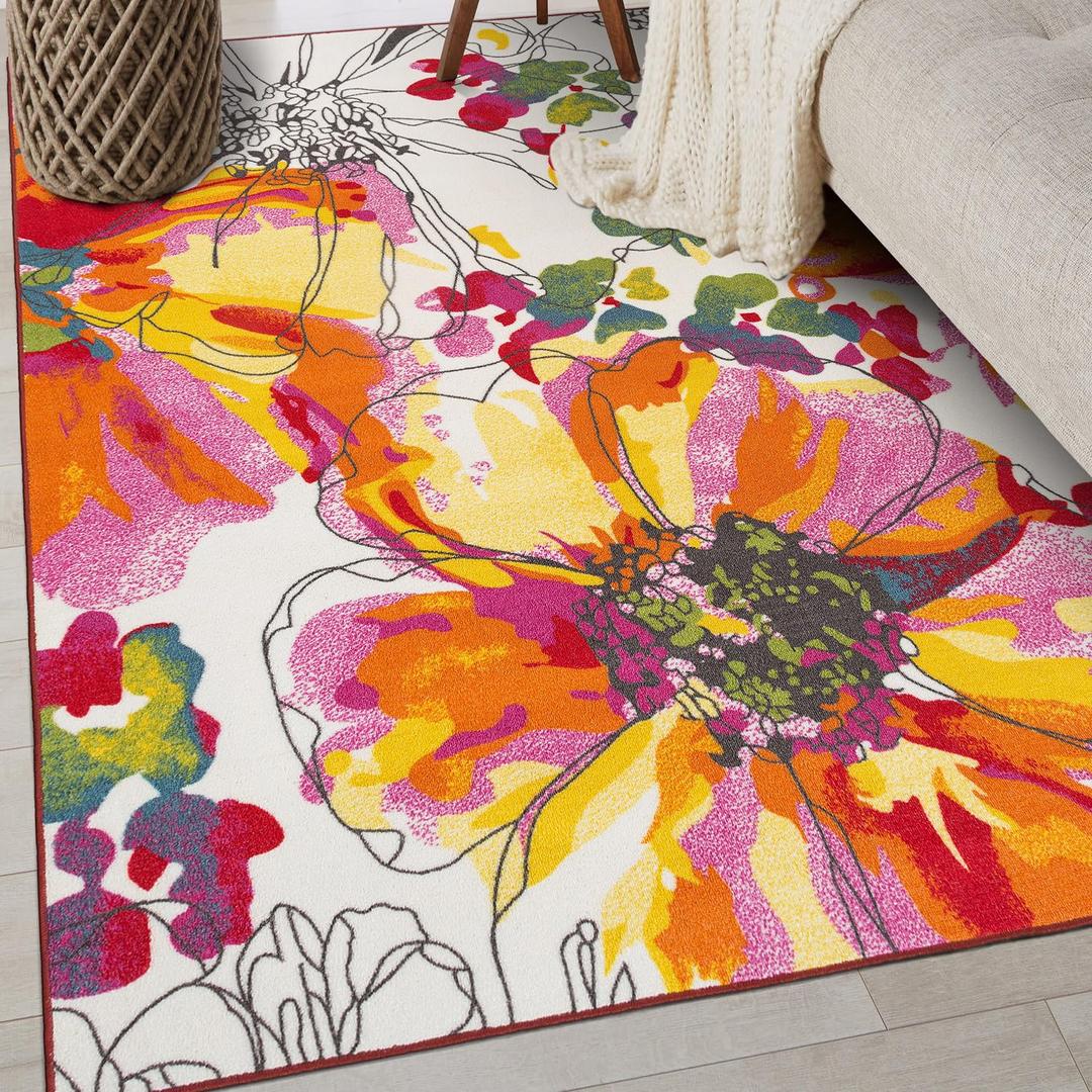 Rugshop Modern Bright Flowers Non-Slip Area Rug 3'3" x 5' Multicolor