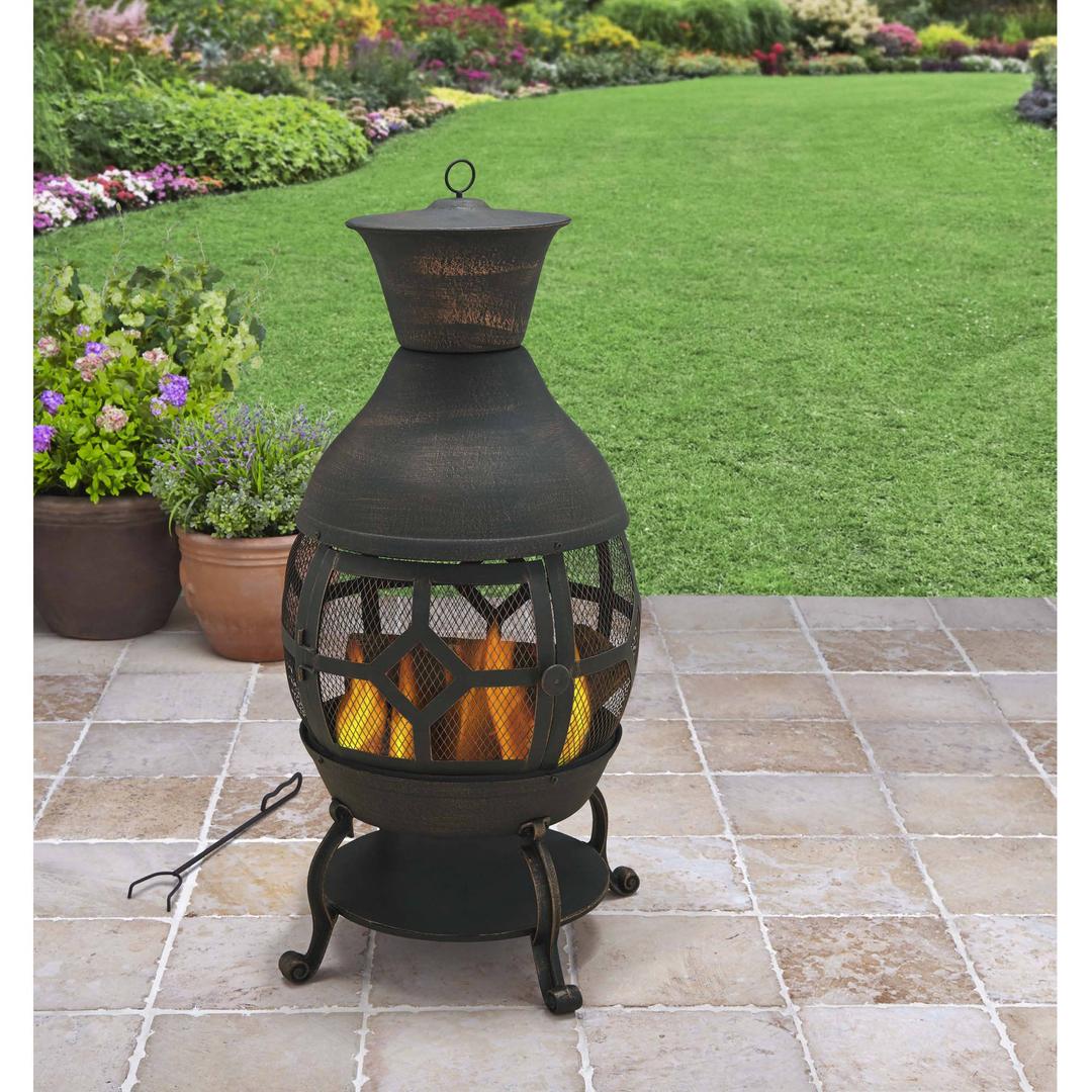 B H & G C0. Better Homes and Gardens Antique Bronze Cast Iron Chiminea, Durable cast Iron Construction!