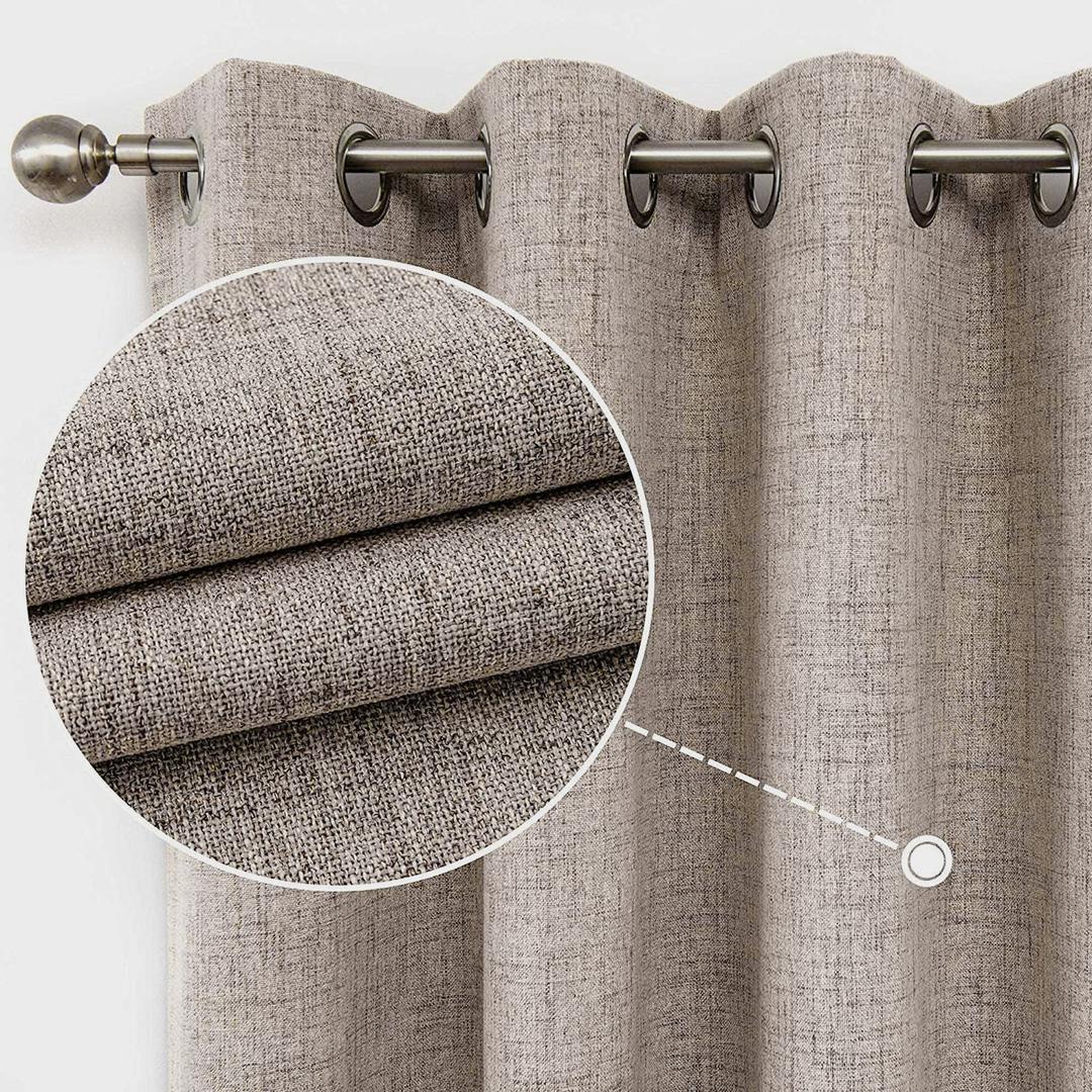 CUCRAF Full Blackout Window Curtains 84 inches Long,Faux Linen Look Thermal Insulated Grommet Drapes Panels for Bedroom Living Room,Set of 2(52 x 84 inches, Light Khaki)