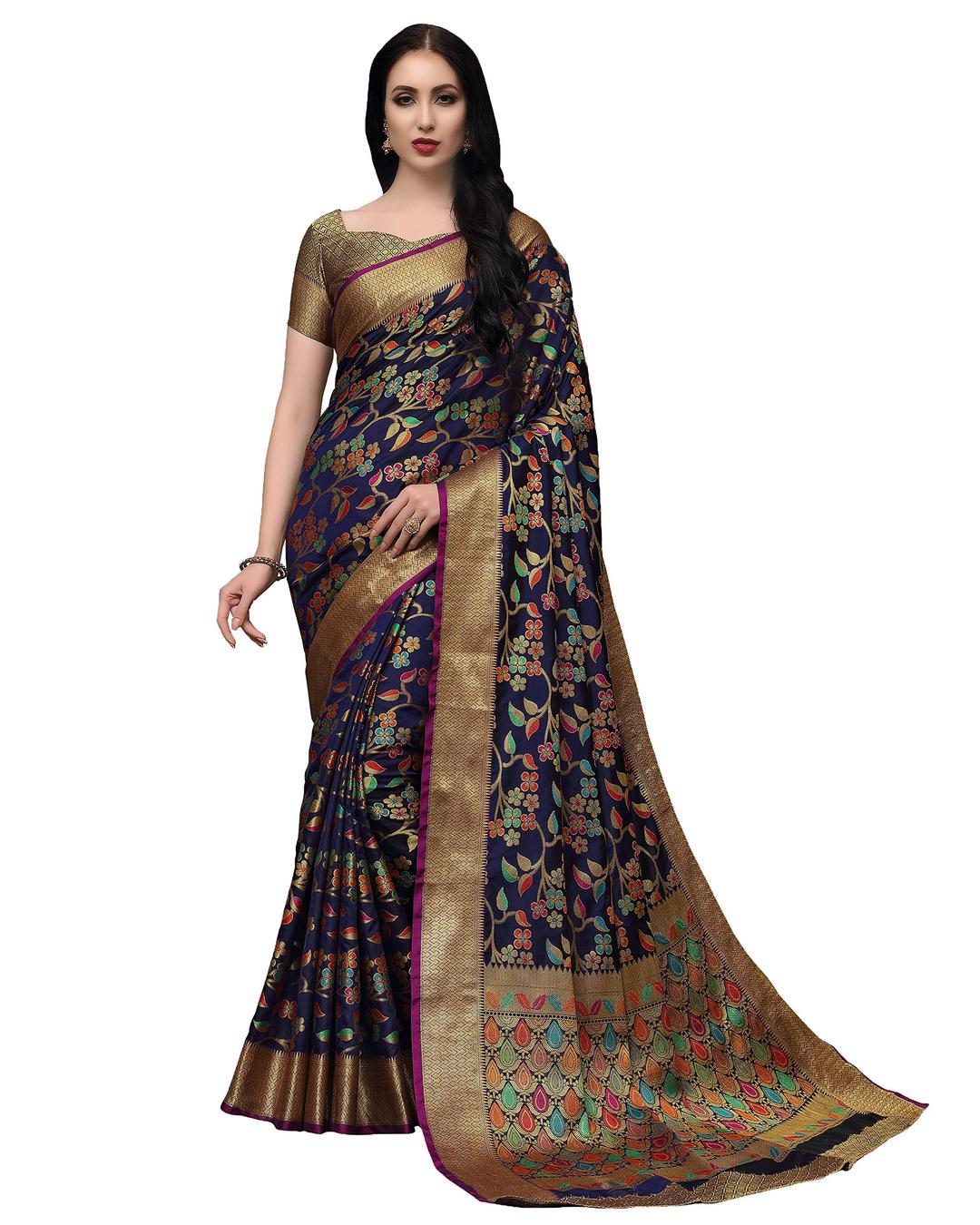 COTTON SHOPY Women's Kanjivaram Silk Saree With Blouse Piece