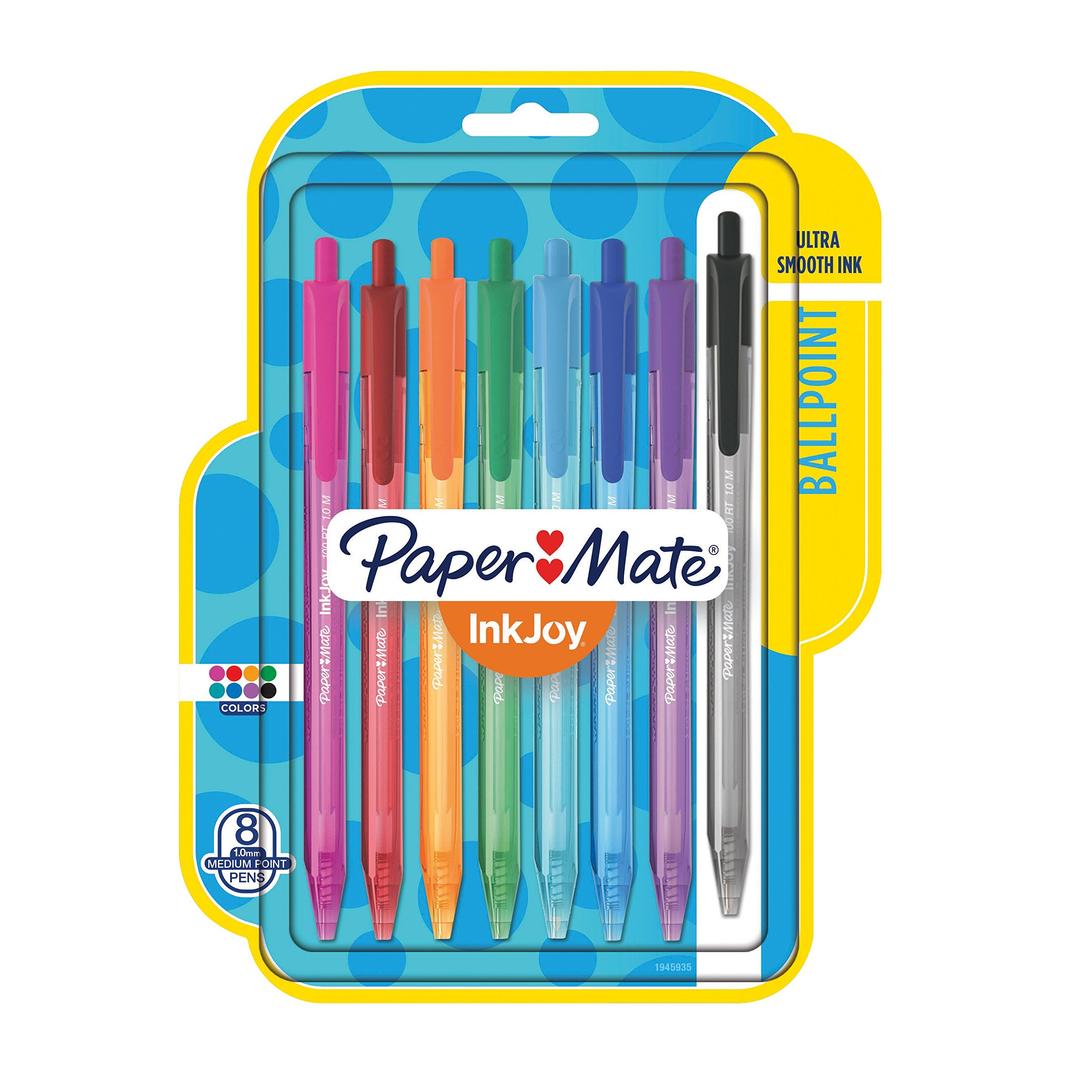 Paper MateInkJoy 100RT Retractable Ballpoint Pens, Medium Point, Assorted Ink, 8 Pack (1945935)