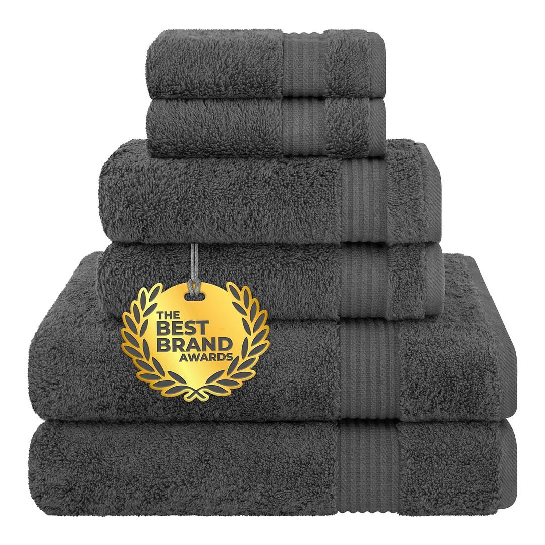 Cotton Paradise6 Piece Towel Set 100% Cotton Soft Absorbent Turkish Towels for Bathroom 2 Bath Towels 2 Hand Towels 2 Washcloths, Dark Gray Towel Set