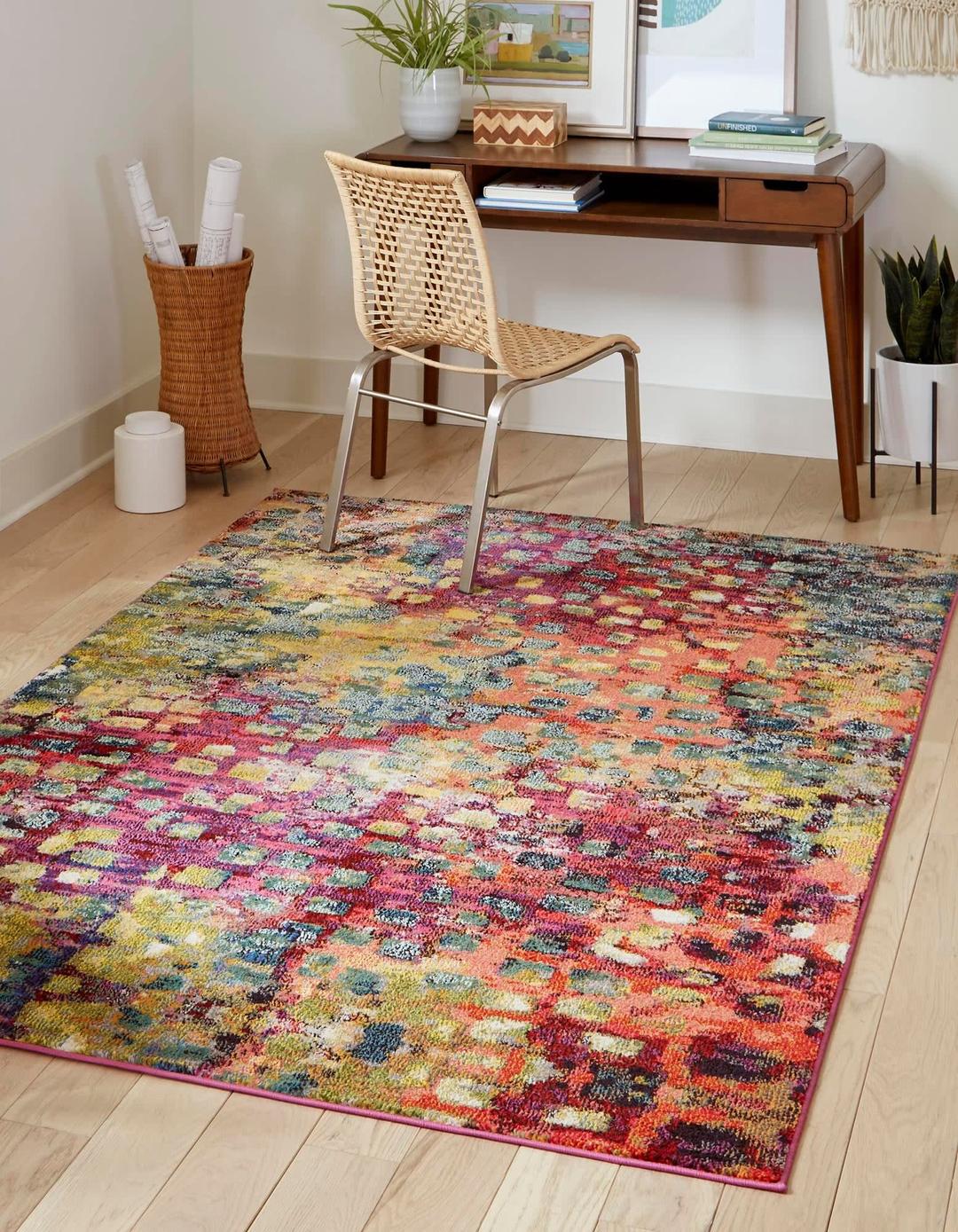 Unique Loom Jardin Collection Colorful, Vibrant, Abstract, Modern Area Rug, 8 x 10 ft, Multi/Blue