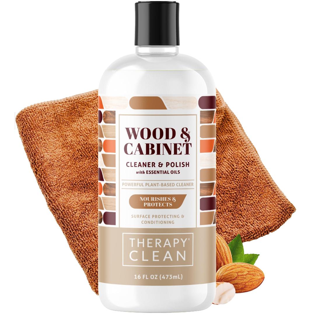 Therapy Wood Polish Bundle with Microfiber 16 oz. - Wood Furniture Polish, Best Wood Furniture Cleaner - Almond Scent - Wood Cleaner, Cabinet and Table Restorer, Natural Wood Conditioner