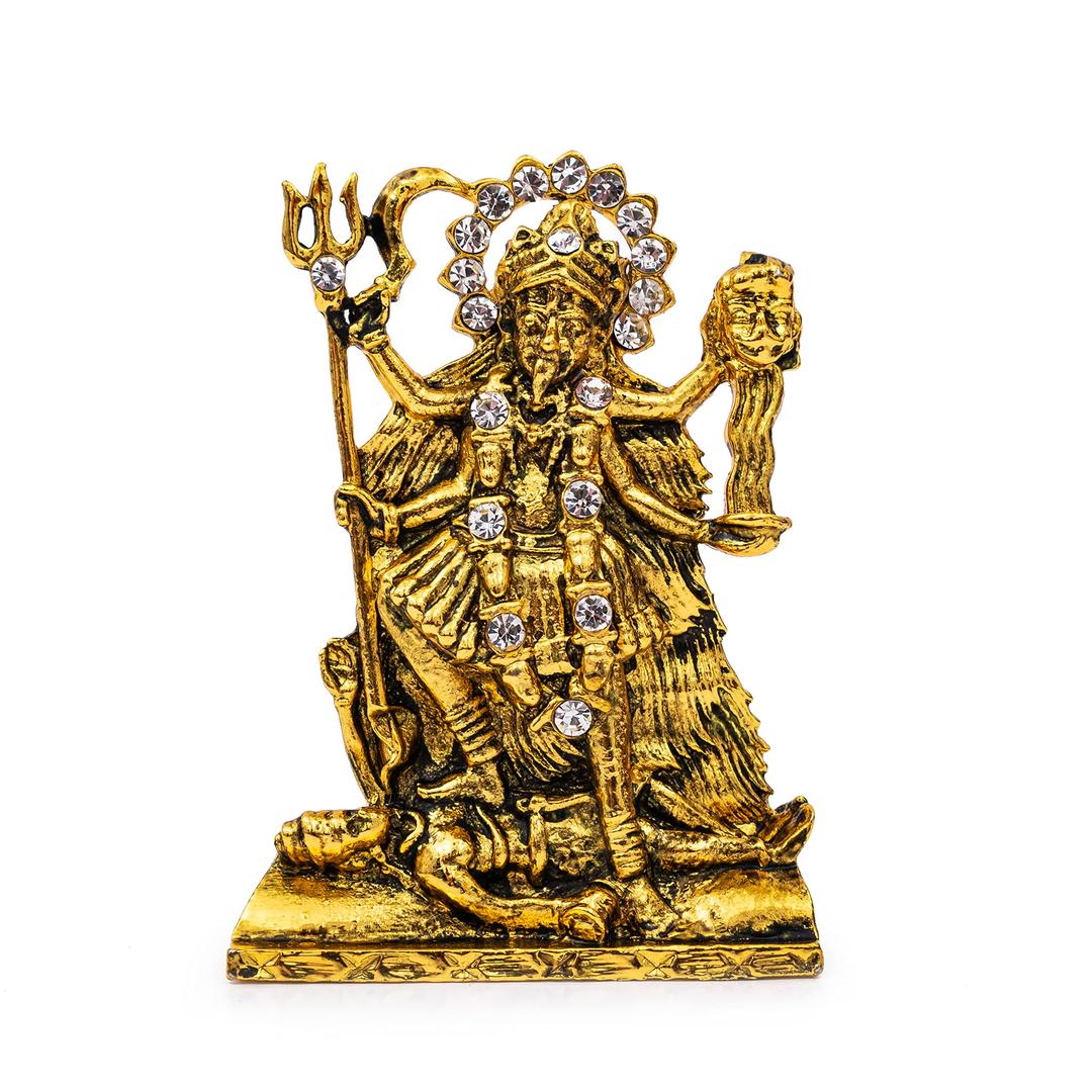 GCT Goddess Kali MATA Idol Maa Kali Murti (B-164) Antique Gold Metal Statue for Home Décor Car Dashboard Mandir Pooja Murti Temple Puja Office Table Showpiece