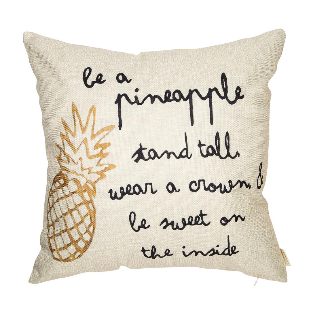 Fahrendom Be a Pineapple Stand Tall Wear a Crown Inspirational Quote Décor Spring Summer Farmhouse Decoration Cotton Linen Home Decorative Throw Pillow Case Cushion Cover for Sofa Couch 18 x 18 in