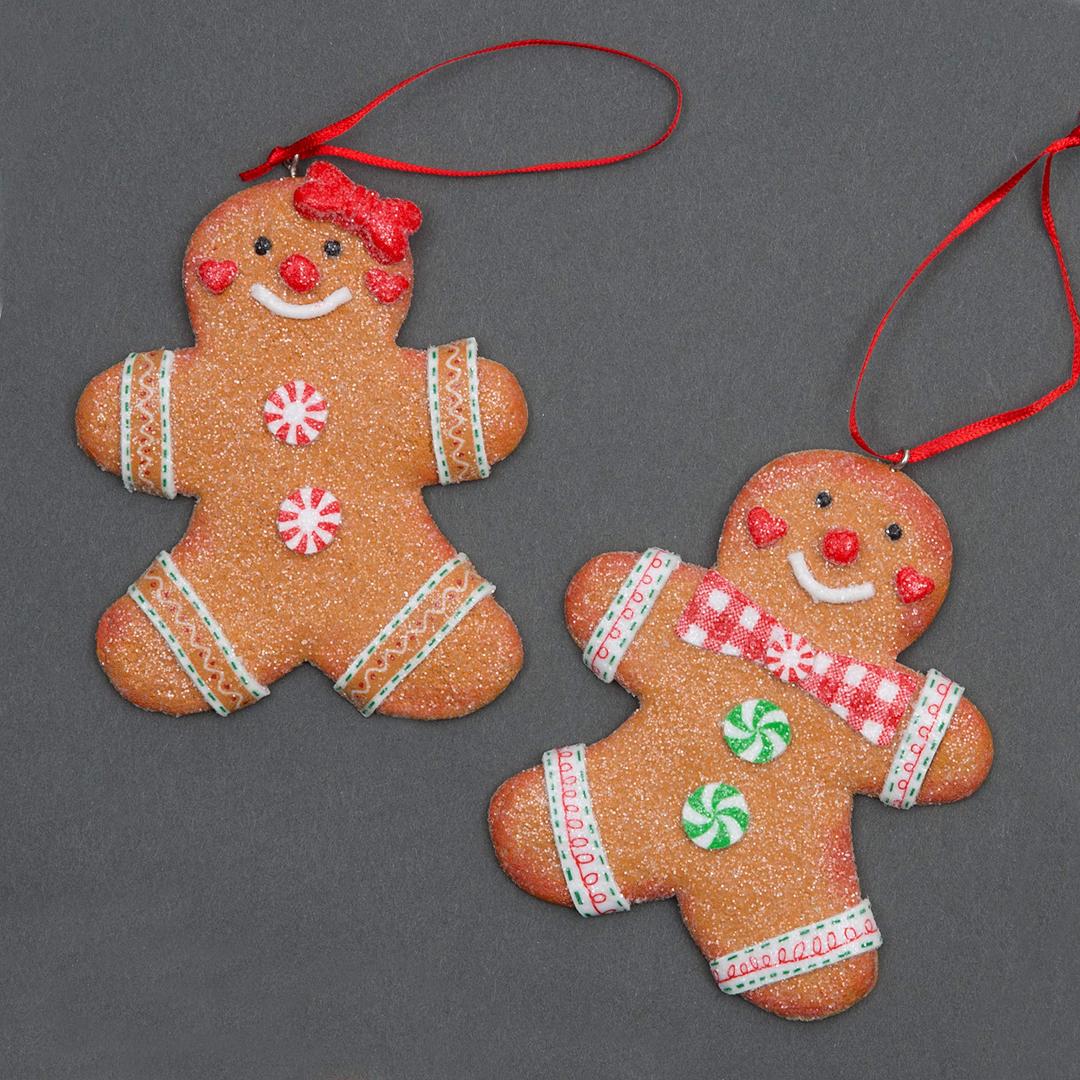 SHATCHI Christmas Tree Hanging Decorations Traditional Gingerbread Cookie Couple Man & Lady Xmas Tree Wall Home Décor Ornaments 2pcs Set,10x8cm