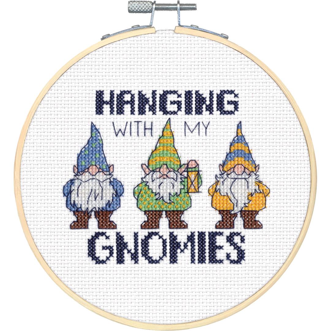 Dimensions 72-76290 Gnomies Embroidery Cross Stitch Kit, 6" D, 14 Count White Aida, Multicolor