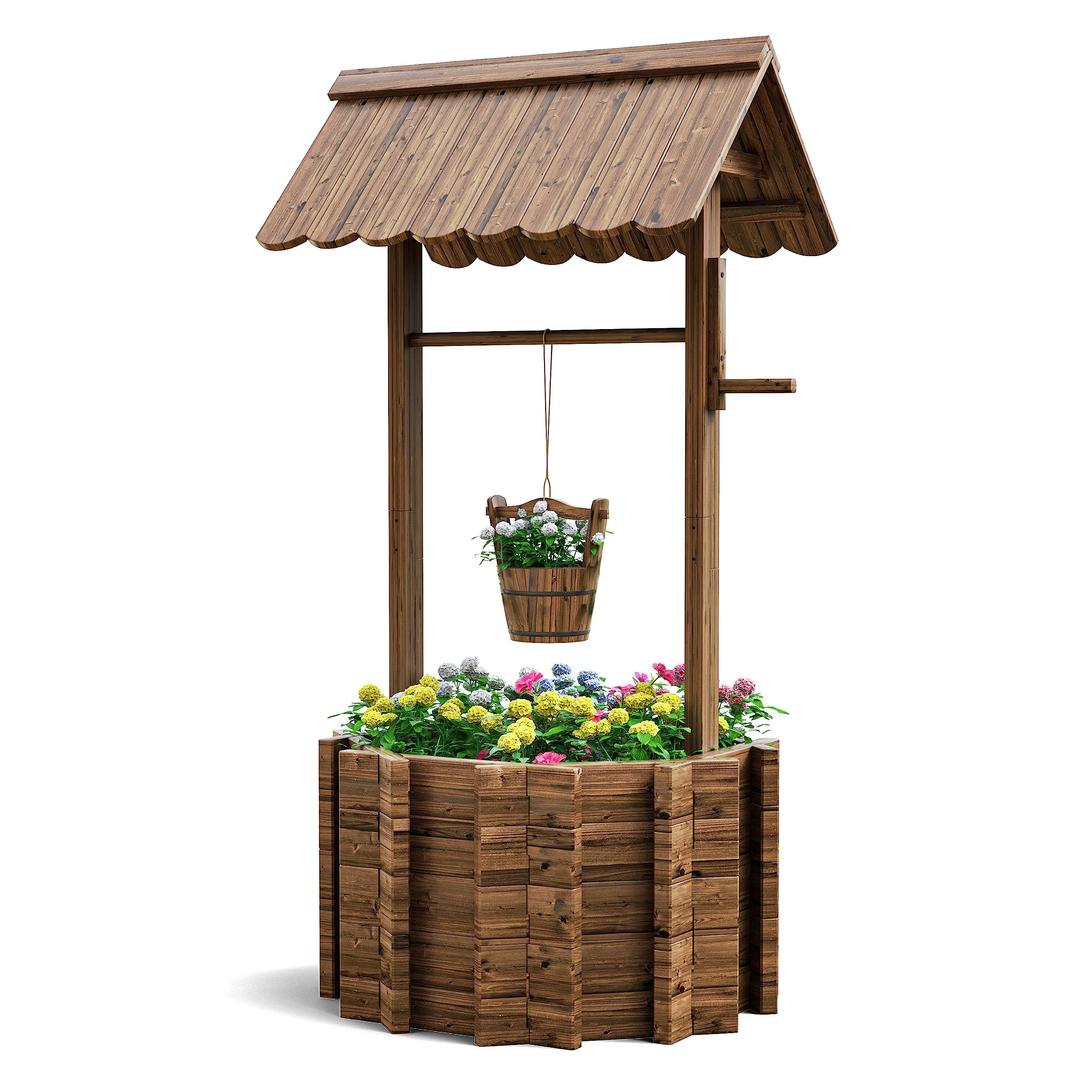 UDPATIO Wishing Wells for Yard, Large Wooden Wishing Well Planter for Outdoors, Upgrade Wishing Well with 4 Reinforced Rod & Hanging Bucket for Garden Patio Lawn Backyard Home Decor