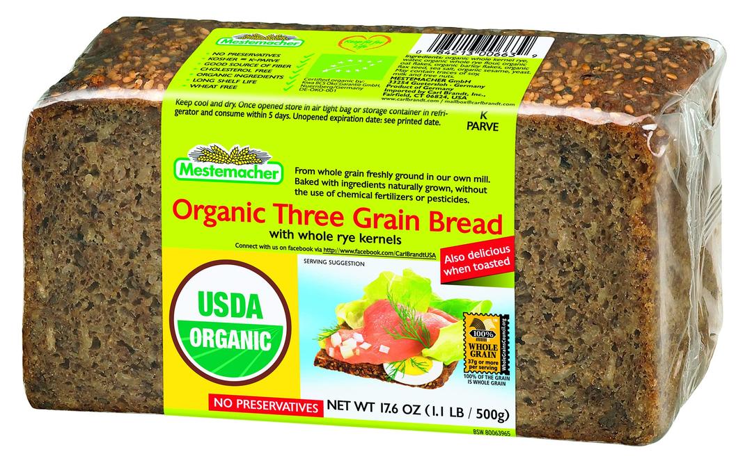 MESTEMACHER Organic Three Grain Bread, 17.6 OZ