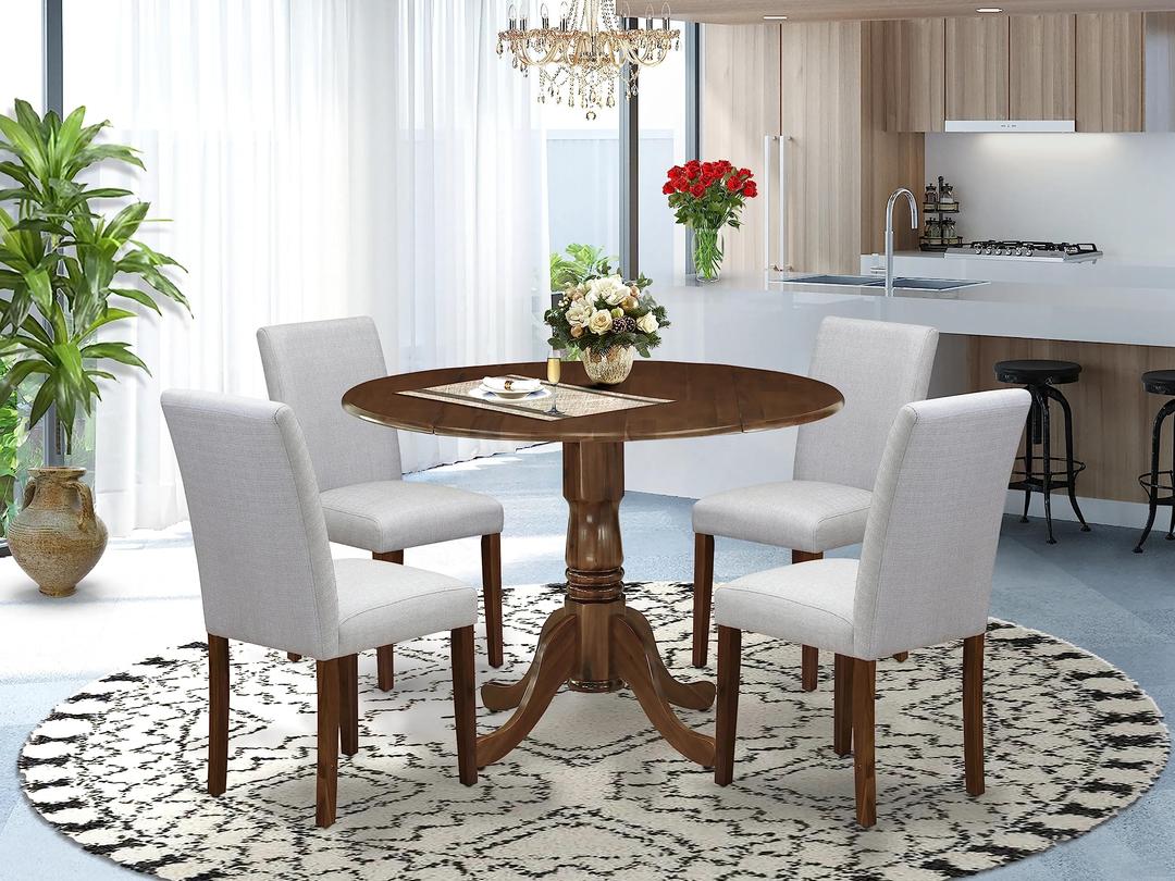 East West Furniture DLAB5-AWA-05 Dublin 5 Piece Set Contains a Round Dining Room Table with Dropleaf and 4 Upholstered Chairs, 42x42 Inch