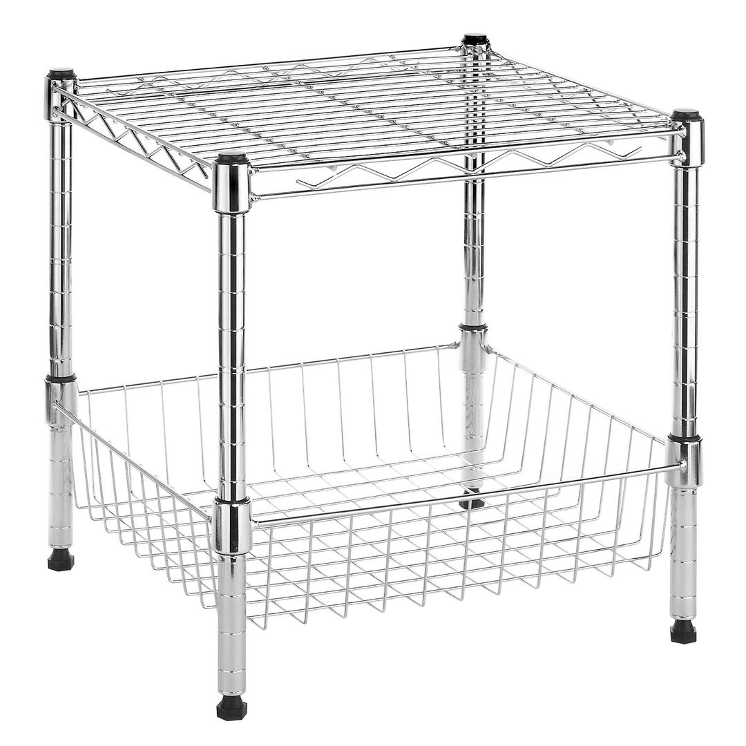 Whitmor 2-Wire Shelving Unit, Metal Storage Shelves, Stacking Shelf with Basket, Easy Assembly Home Organizer for Pantry, Kitchen, Garage, Plant