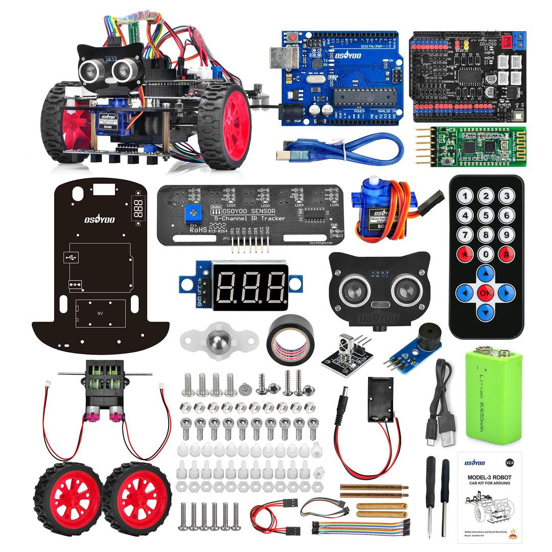 OSOYOO Model 3 Robot Car DIY Starter Kit for Arduino: Educational Motorized Robotics, Remote Control App, Learning How to Code, IOT Mechanical Coding for Teens and Adults