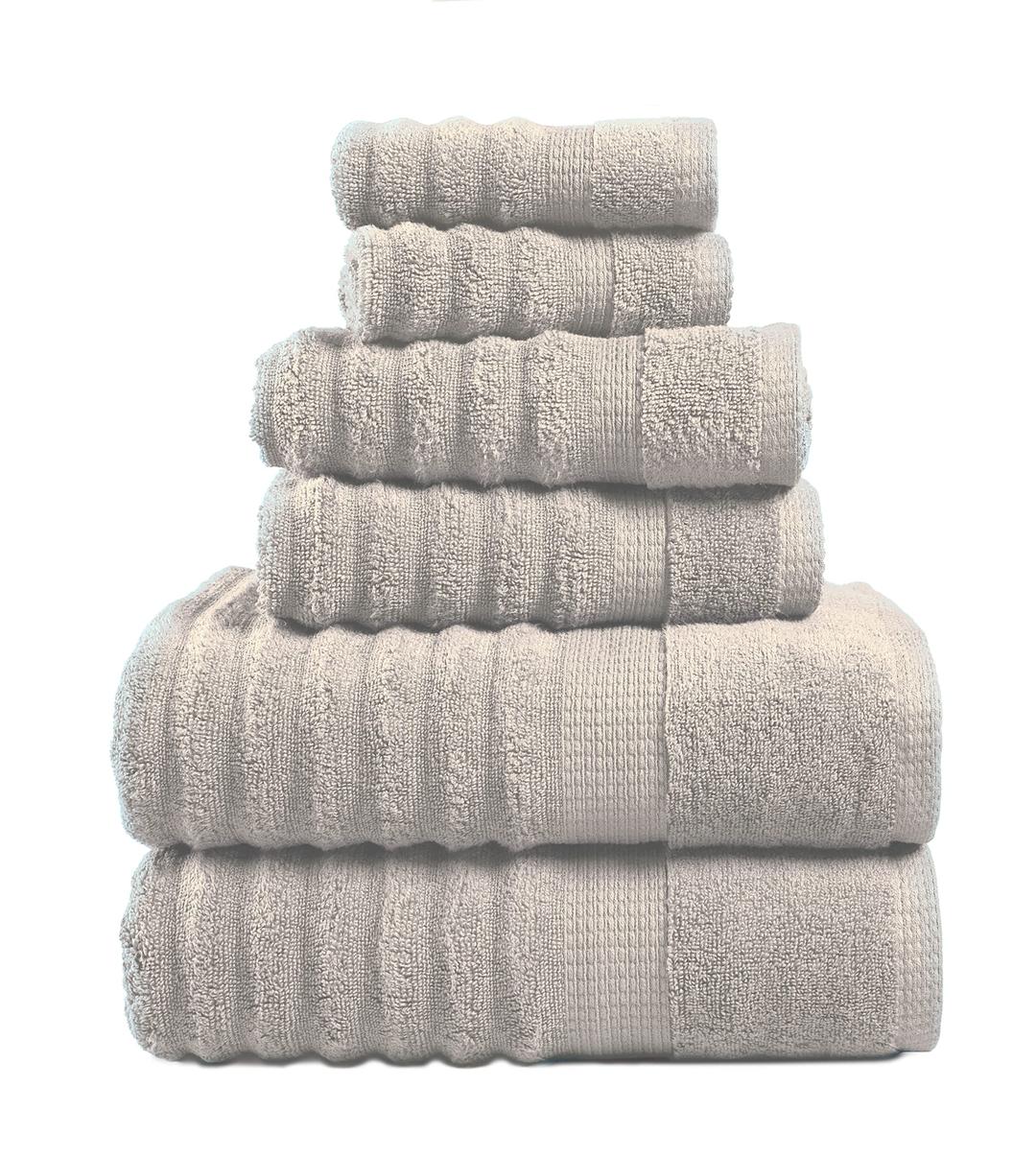 LANE LINENLuxury Ribbed Bath Towels - 100% Cotton Towels for Bathroom, Zero Twist, Textured Shower Towels, Absorbent, Quick Dry, 2 Bath Towels, 2 Hand Towels, 2 Wash Cloths - Platinum (6 Piece Set)