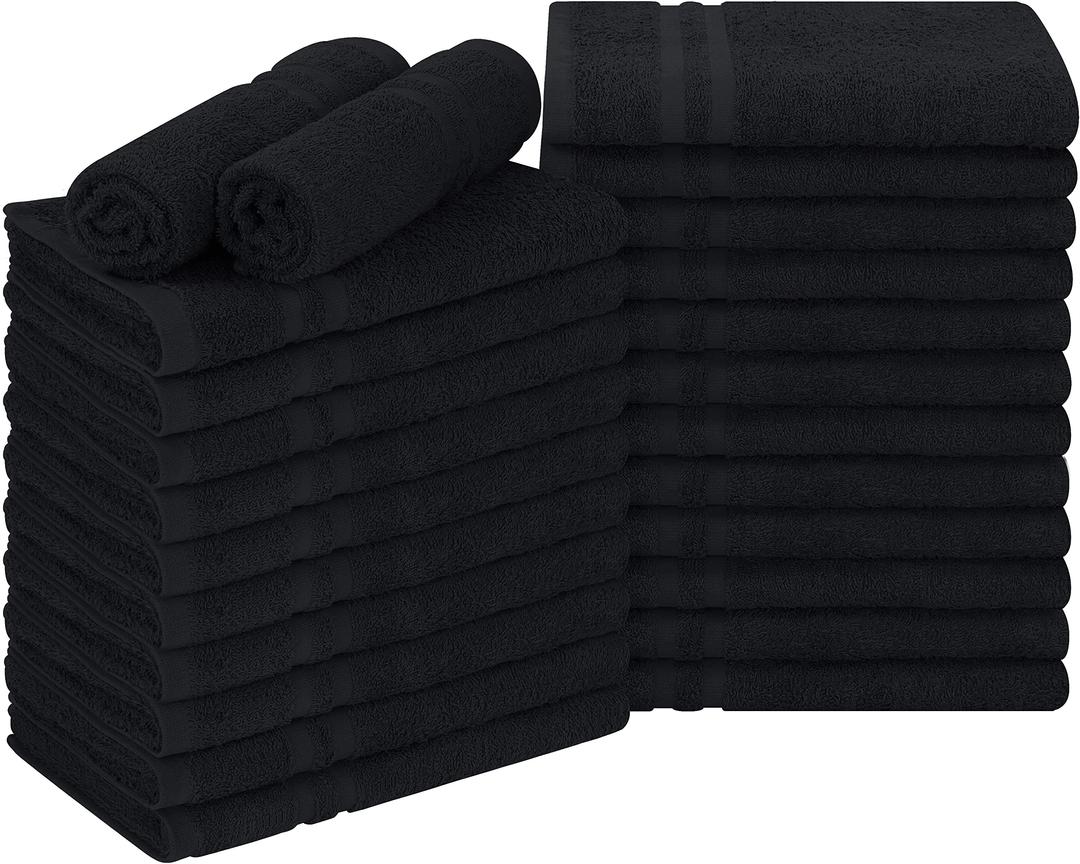 Utopia Towels - Cotton Bleach Proof Salon Towel (16x27 inches) - Bleach Safe Gym 100% Cotton Hand Towel (24 Pack, Black)