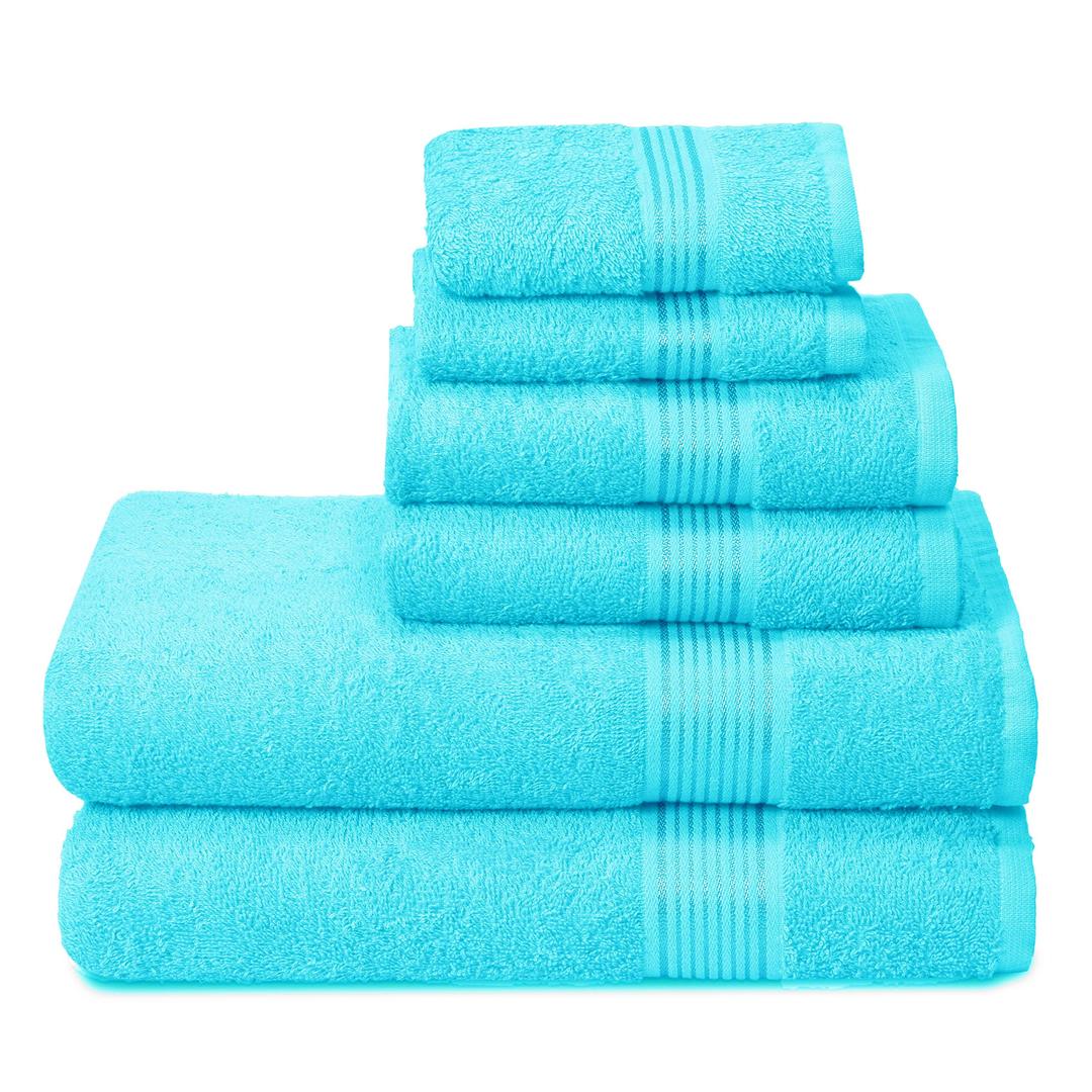 Belizzi HomeUltra Soft 6 Pack Cotton Towel Set, Contains 2 Bath Towels 28x55 inch, 2 Hand Towels 16x24 inch & 2 Wash Coths 12x12 inch, Ideal for Everyday use, Compact & Lightweight - Turquoise Blue