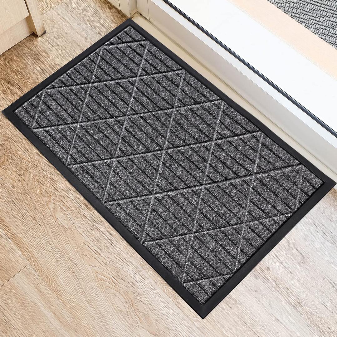 Fasiner Dirt Trapper Door Mat 60 x 90 cm, Black Heavy Duty Rubber Door Mats Outdoor & Indoor, Washable Barrier Non-Slip Outdoor Mats for Front Door, Outside, Entryway, Inside, Patio, Entrance(Diamond)