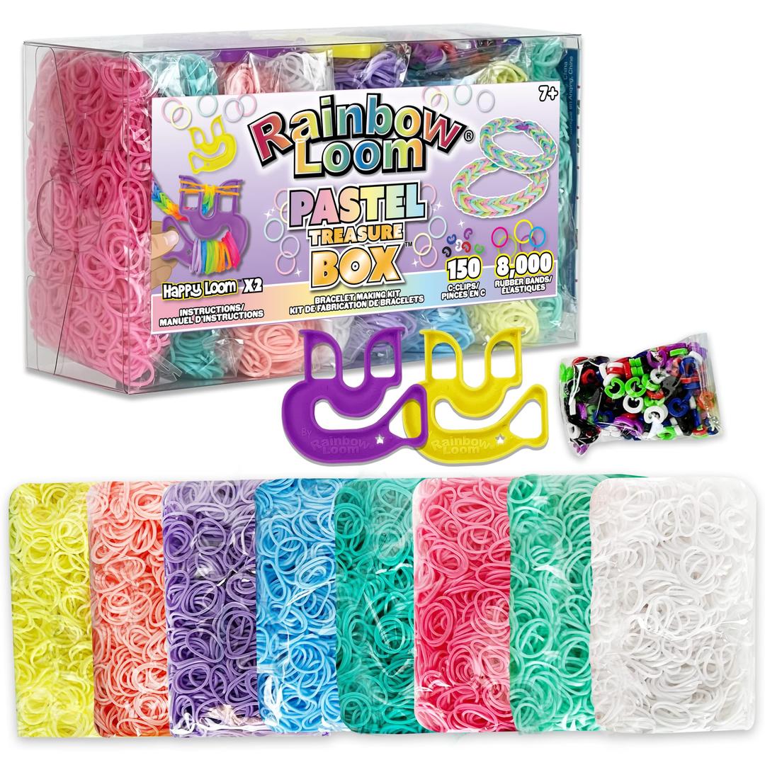 Rainbow LoomTreasure Box Pastel Edition, 8,000 Rubber Bands in 8 Different Pastel Colors, and a Bonus of 2 Happy Looms, Great Activities for Boys and Girls 7+